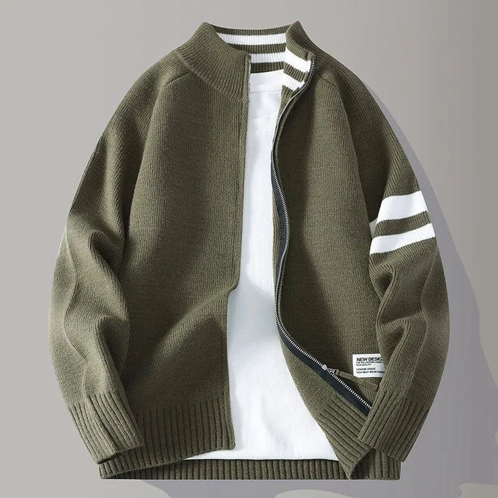 Men's Wool-Blend Zip Sweater - Varsity Knit Jumper Layer – view 8
