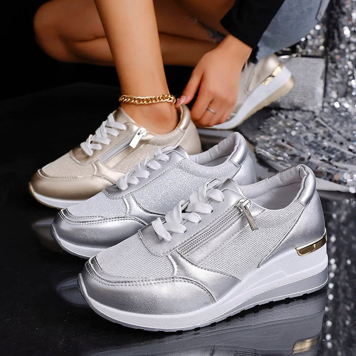 Women's Metallic Orthopedic Platform Sneakers - Cloud-Cushioned