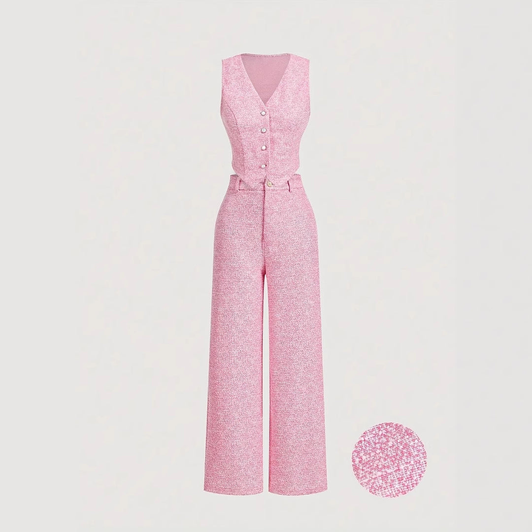 Chanel-Style Vest & Wide-Leg Pants Set