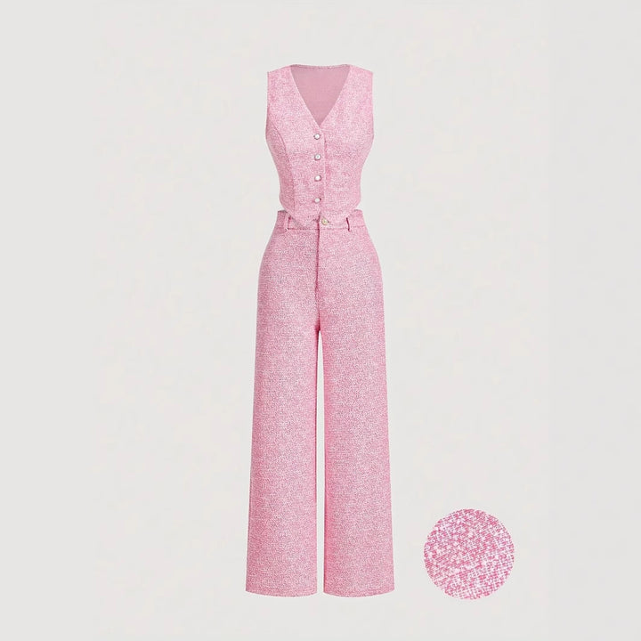 Chanel-Style Vest & Wide-Leg Pants Set