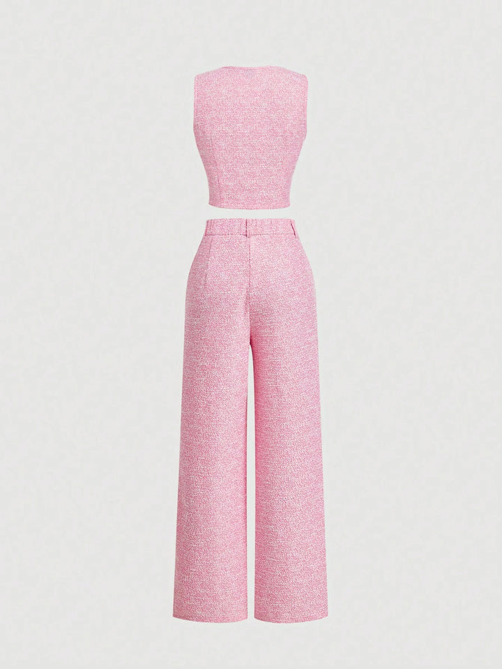 Chanel-Style Vest & Wide-Leg Pants Set
