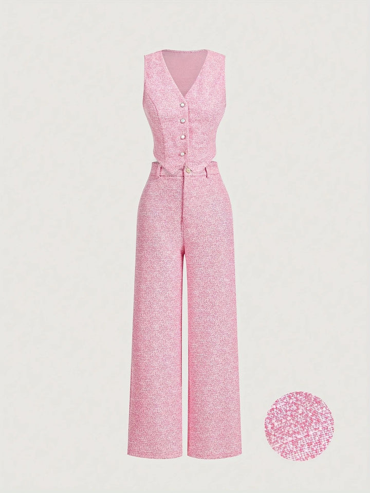 Chanel-Style Vest & Wide-Leg Pants Set