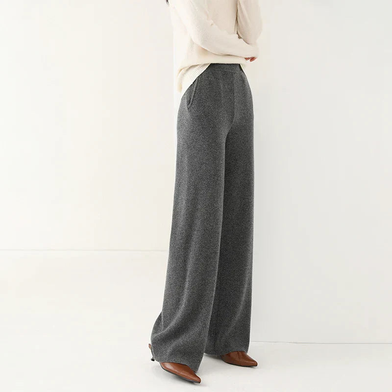 Women's Merino Wool Wide-Leg Trousers – High-Waisted Comfort