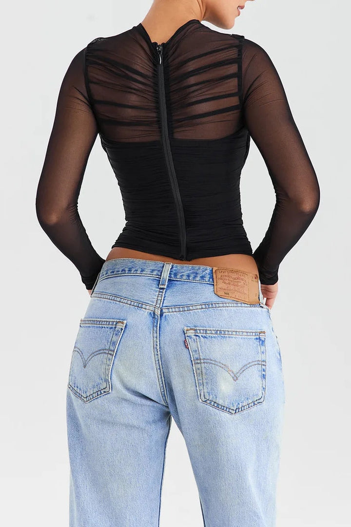 Women's Sheer Mesh V-Neck Party Top – Evening Going-Out Blouse