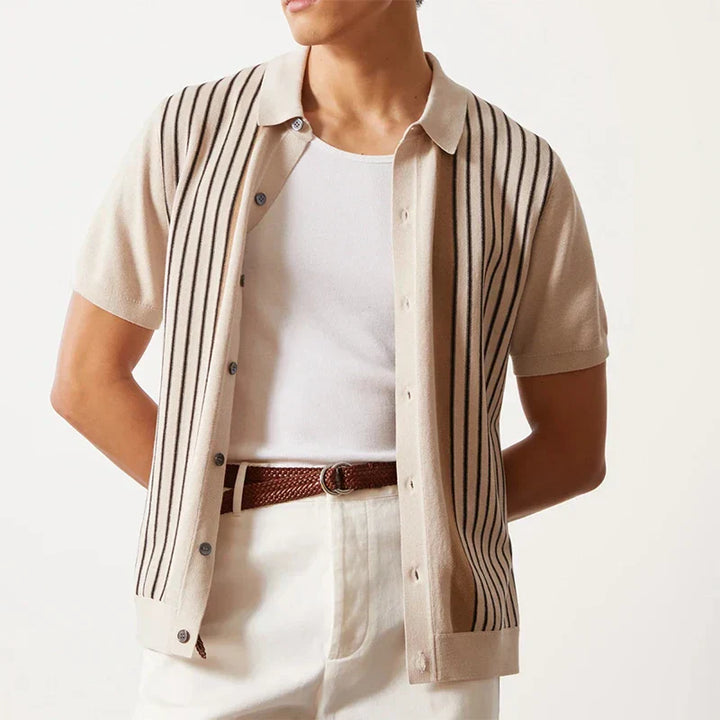 Men's Knitted Stripe Polo Shirt – Lightweight Summer Knitwear – view 3
