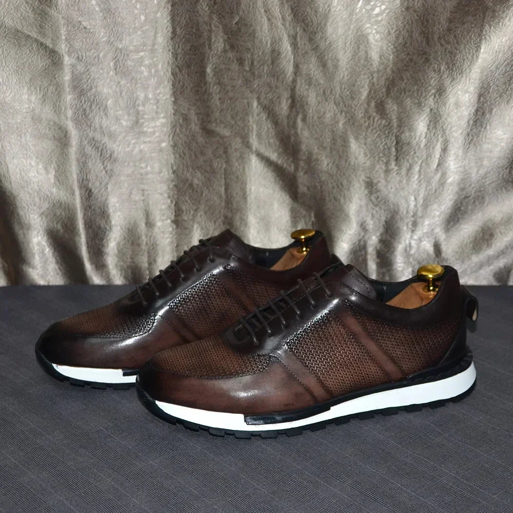 Men's Woven Leather Sneakers – Hand-Burnished Smart-Casual Trainers – view 8