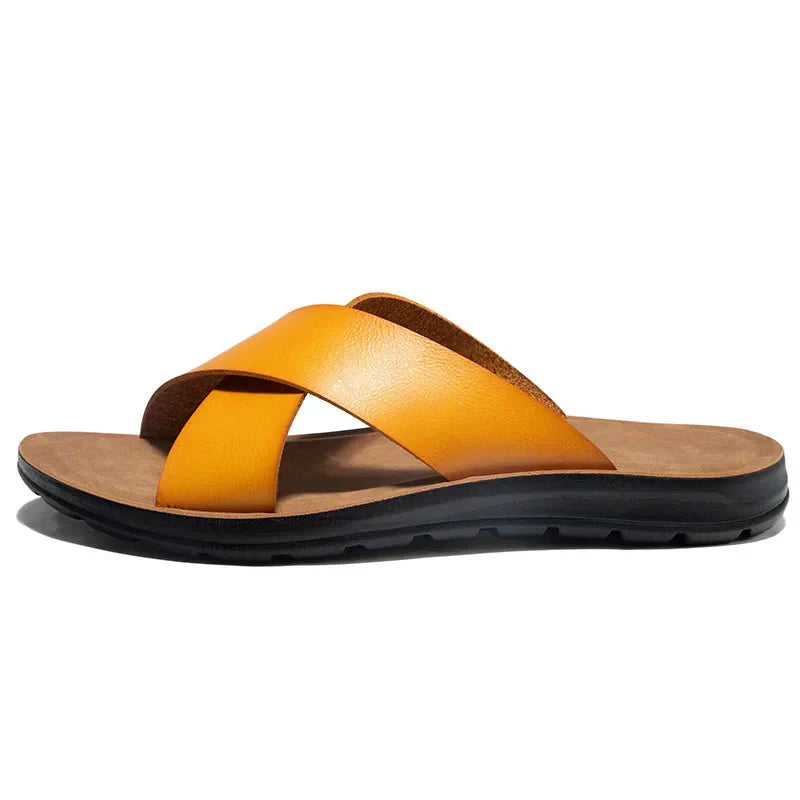 Men's Leather Slide Sandals – Cushioned Ergonomic Footbed – view 3