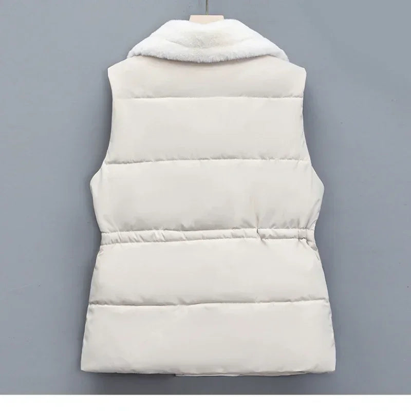 Women's Padded Gilet with Faux Fur Collar – Winter Layering – Brown
