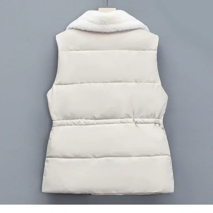 Women's Padded Gilet with Faux Fur Collar – Winter Layering – Brown