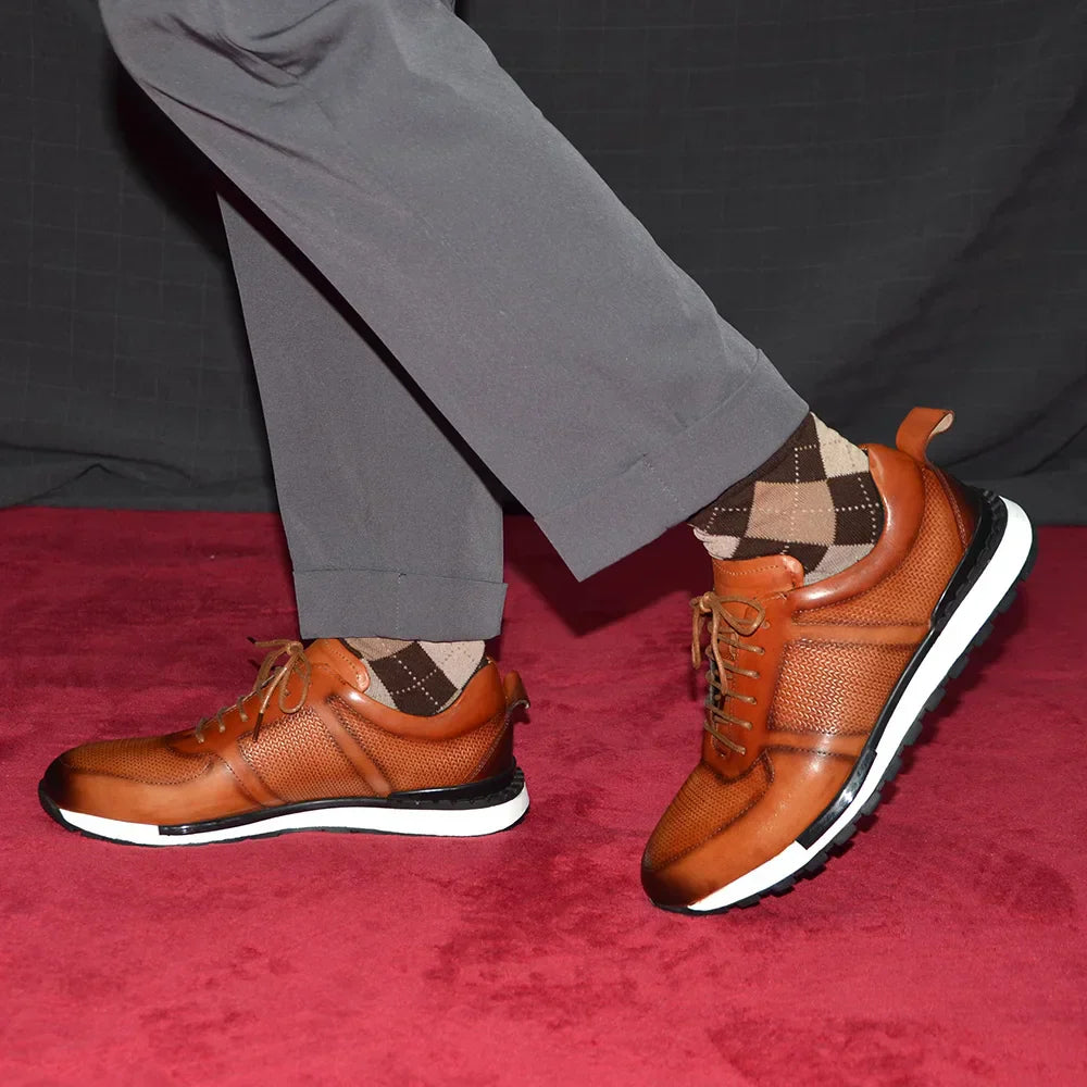 Men's Woven Leather Sneakers – Hand-Burnished Smart-Casual Trainers – view 10