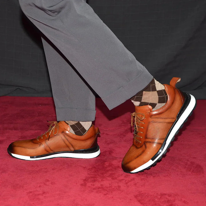 Men's Woven Leather Sneakers – Hand-Burnished Smart-Casual Trainers – view 10