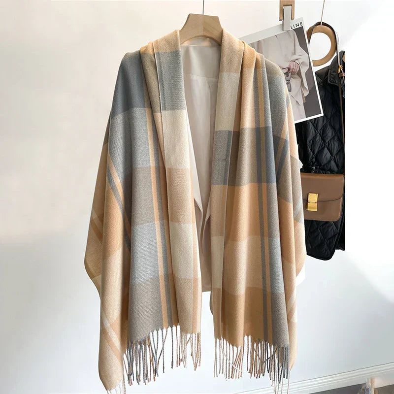 Unisex Cashmere Blend Plaid Scarf – Fringed Winter Accessory – view 7