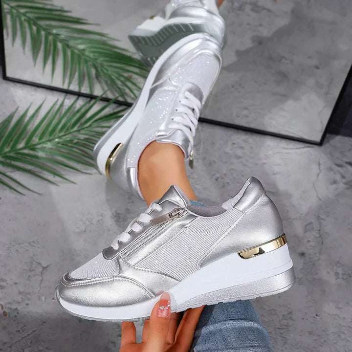 Women's Metallic Orthopedic Platform Sneakers - Cloud-Cushioned