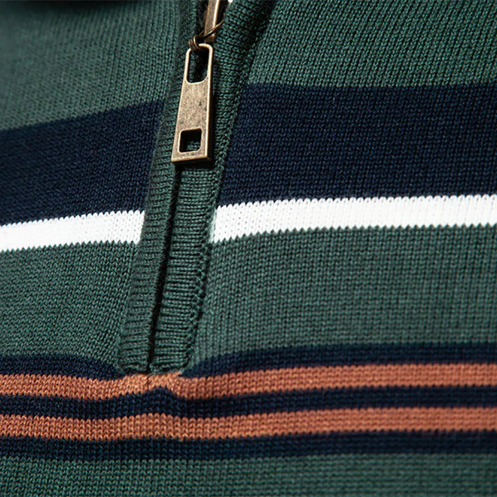 Men's Cotton Striped Jumper – Coastal Zip Collar Knit Pullover – view 8