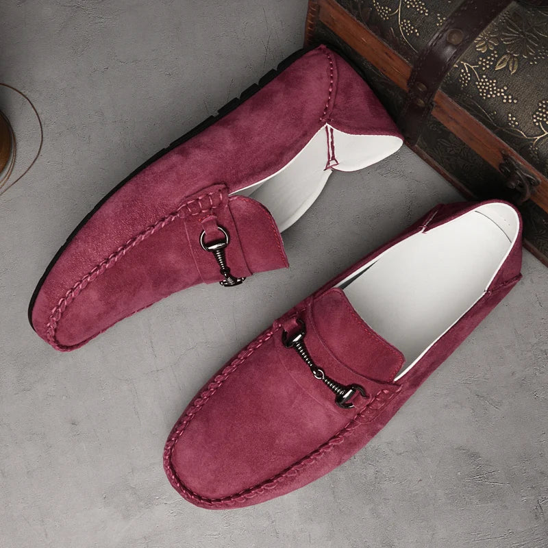 Men's Suede Loafers – Horse-Bit Detail, Non-Slip Sole