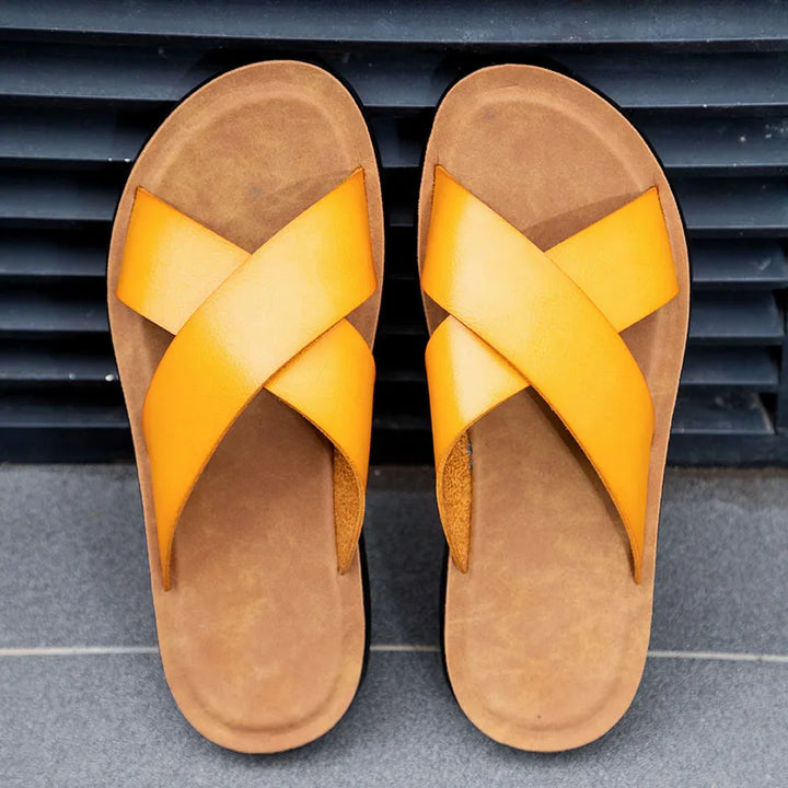 Men's Leather Slide Sandals – Cushioned Ergonomic Footbed – view 5