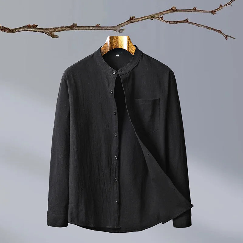 Men's Linen Blend Grandad Collar Shirt – Tailored Summer Fit – view 7