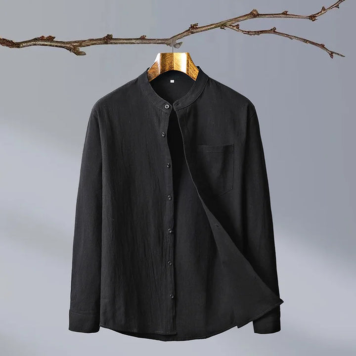 Men's Linen Blend Grandad Collar Shirt – Tailored Summer Fit – view 7