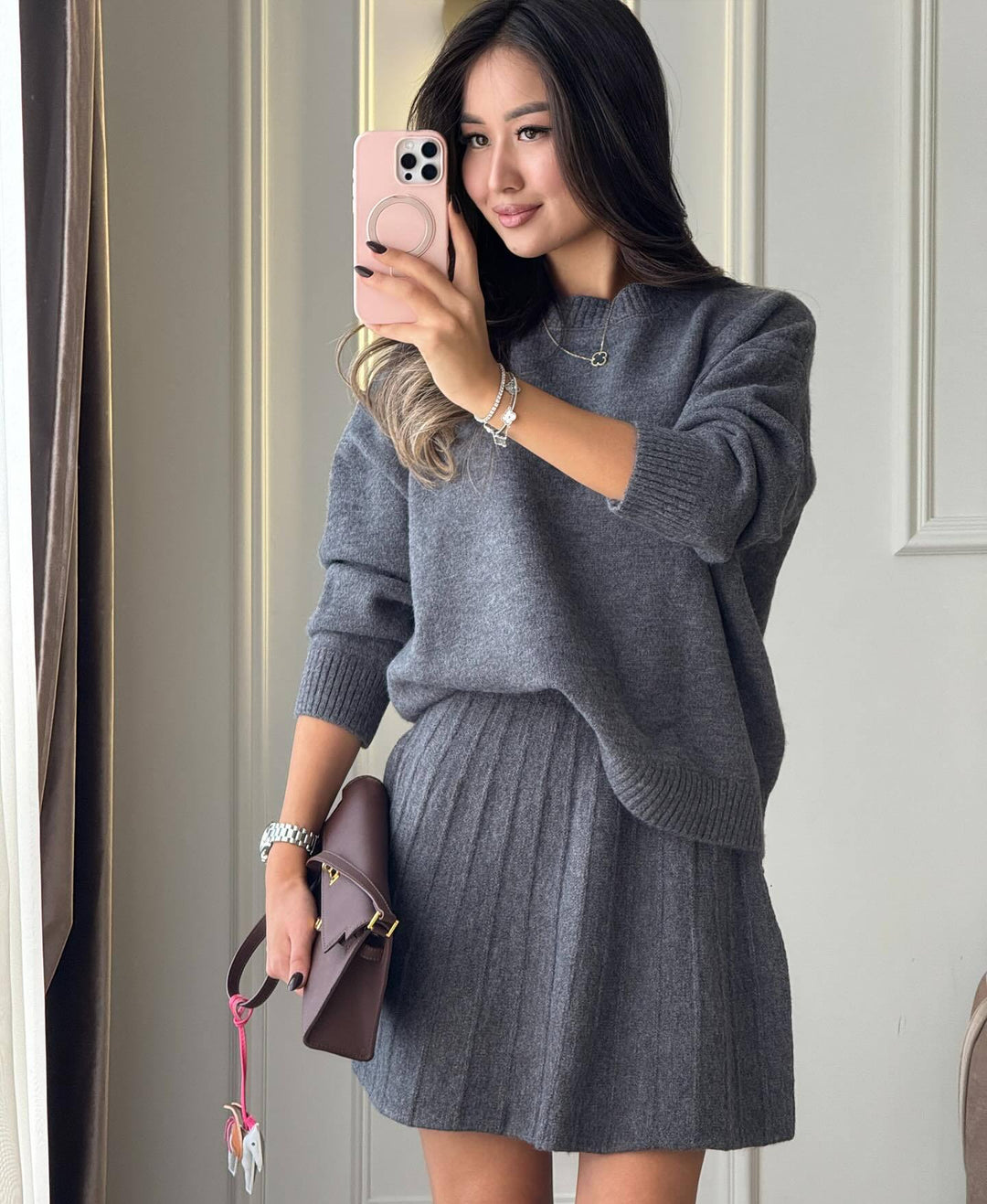 Pullover Sweater & Knit Skirt Set