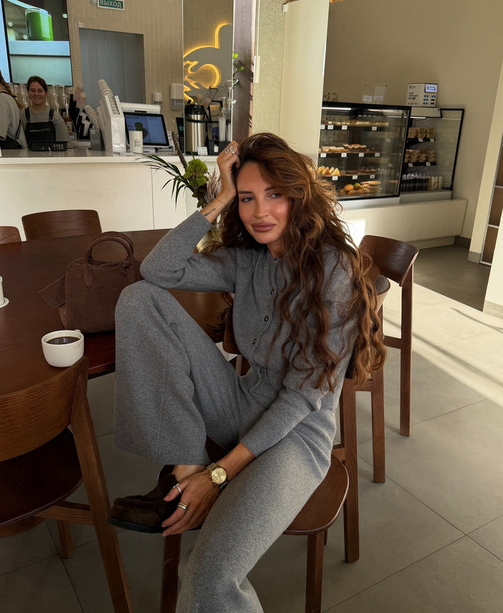 Solid Knit Cardigan & Pants Set