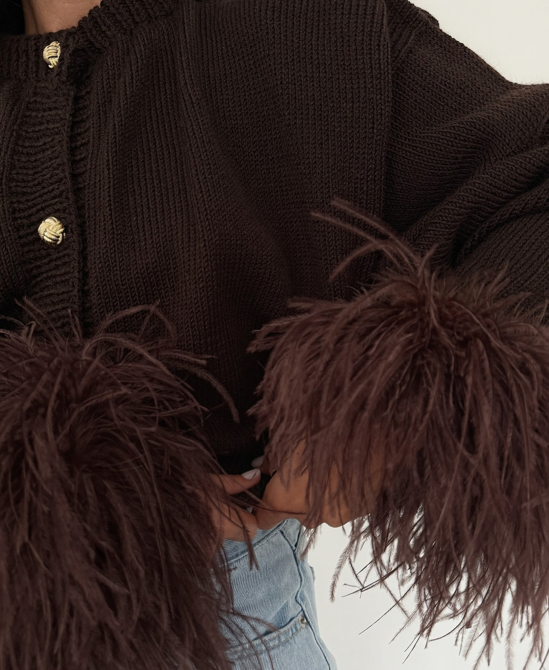 Fur-Cuff Splicing Knit Cardigan