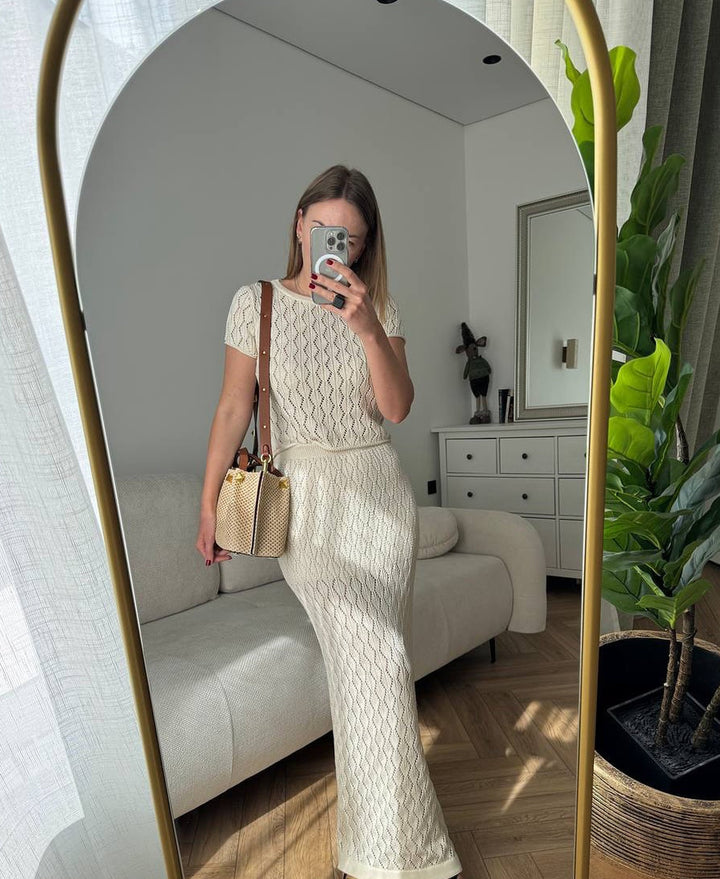 French Jacquard Knit Top & Skirt Set