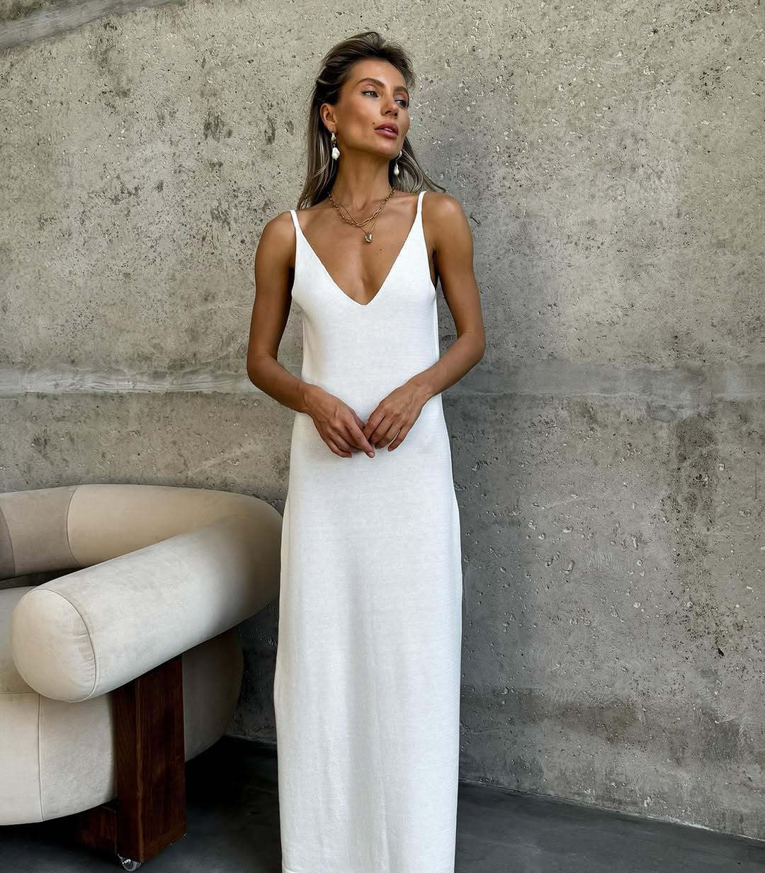 Solid A-Line Knit Slip Dress