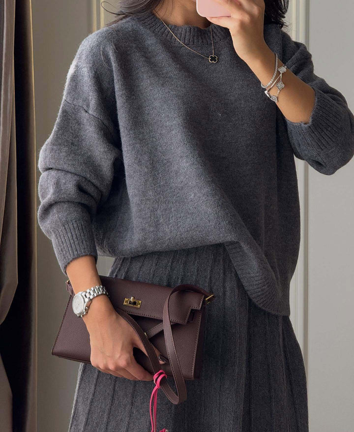 Pullover Sweater & Knit Skirt Set
