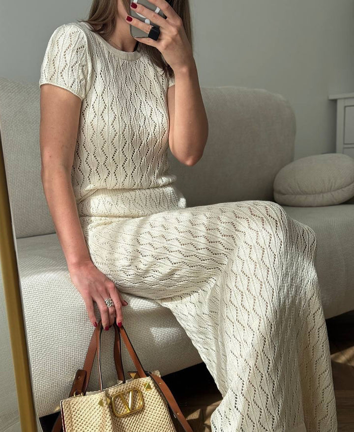 French Jacquard Knit Top & Skirt Set