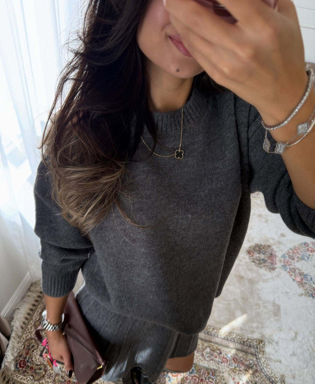 Pullover Sweater & Knit Skirt Set