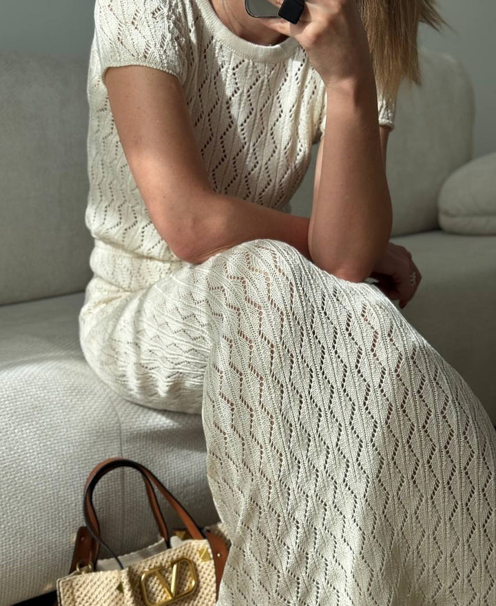 French Jacquard Knit Top & Skirt Set