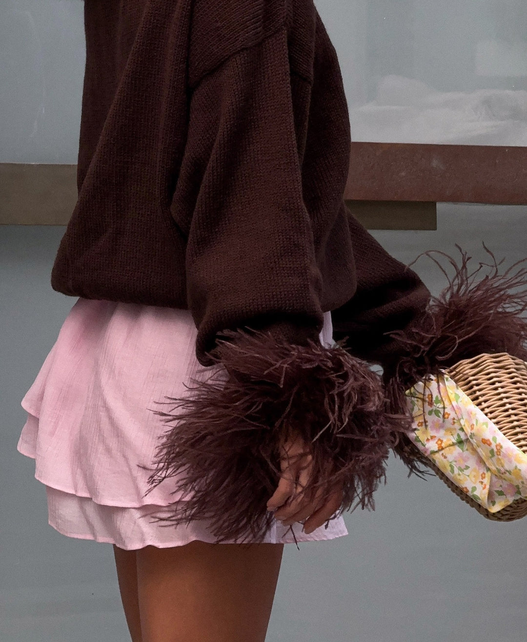 Fur-Cuff Splicing Knit Cardigan