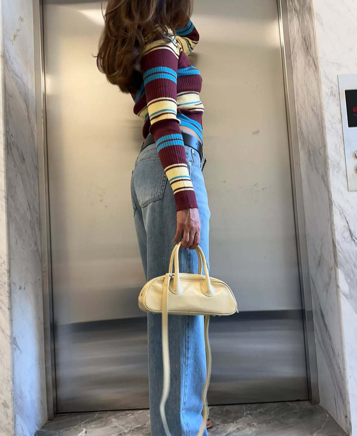 Striped Single-Breasted Knit Cardigan
