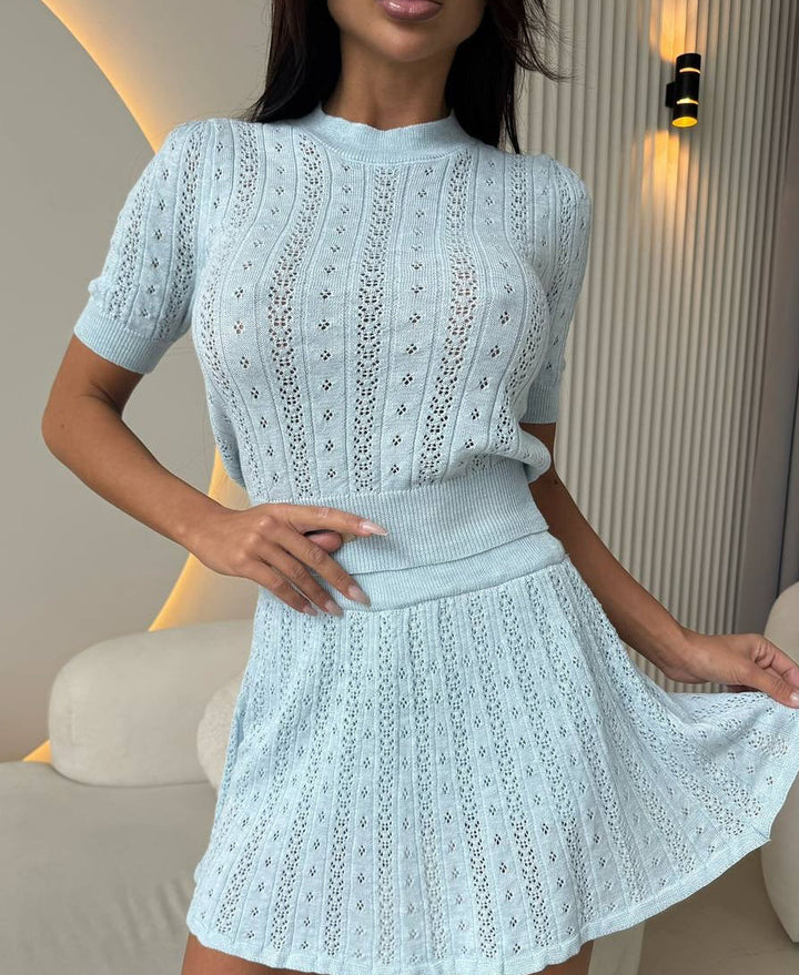 Hollow Knit Top & Skirt Set