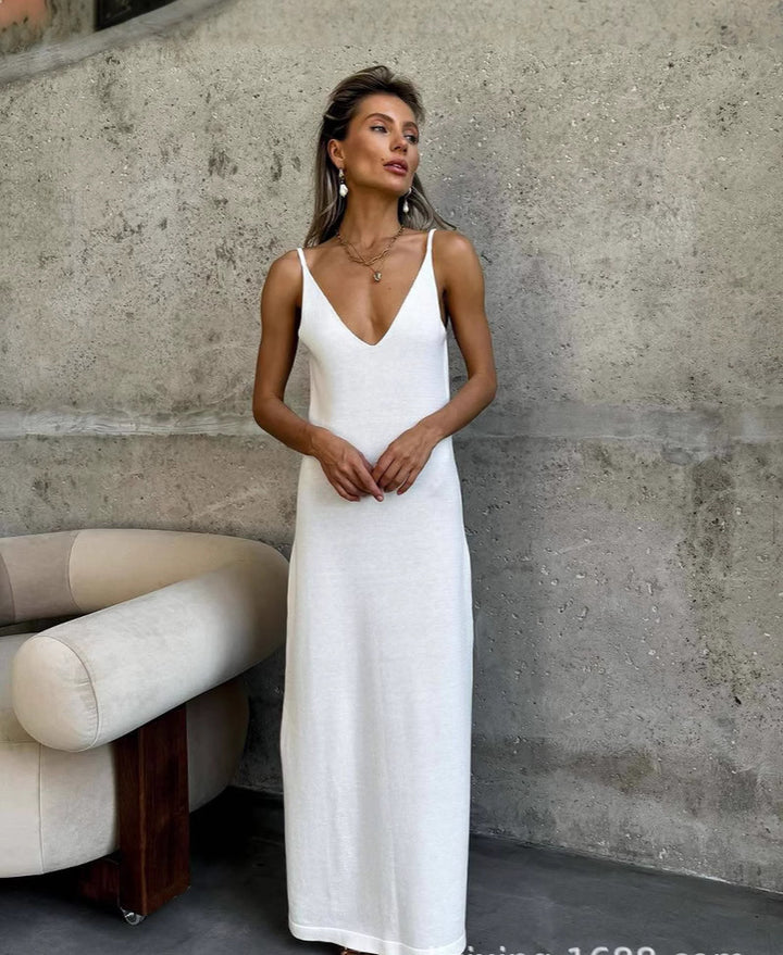 Solid A-Line Knit Slip Dress