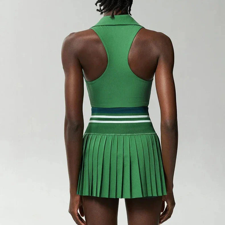 Women's Pleated Tennis Set – Quick-Dry Crop Top & Skirt