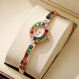 Women's Gold-Tone Crystal Watch – Rainbow Gems, Slim Oval Dial