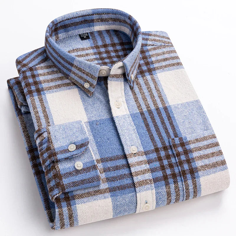Men's Brushed Cotton Flannel Shirt – Classic Plaid Button-Down – view 3