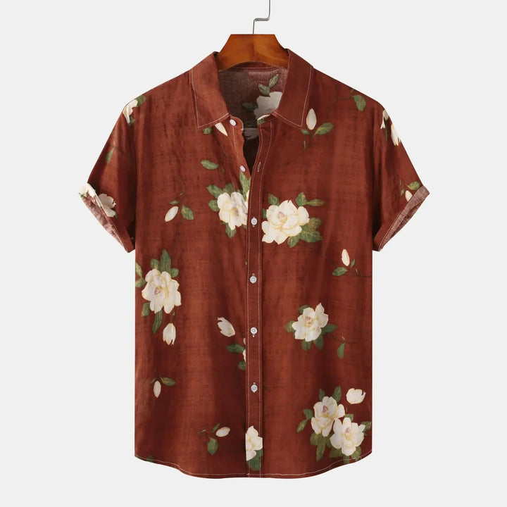 Men's Floral Print Shirt – Relaxed Fit Summer Holiday Shirt – Red