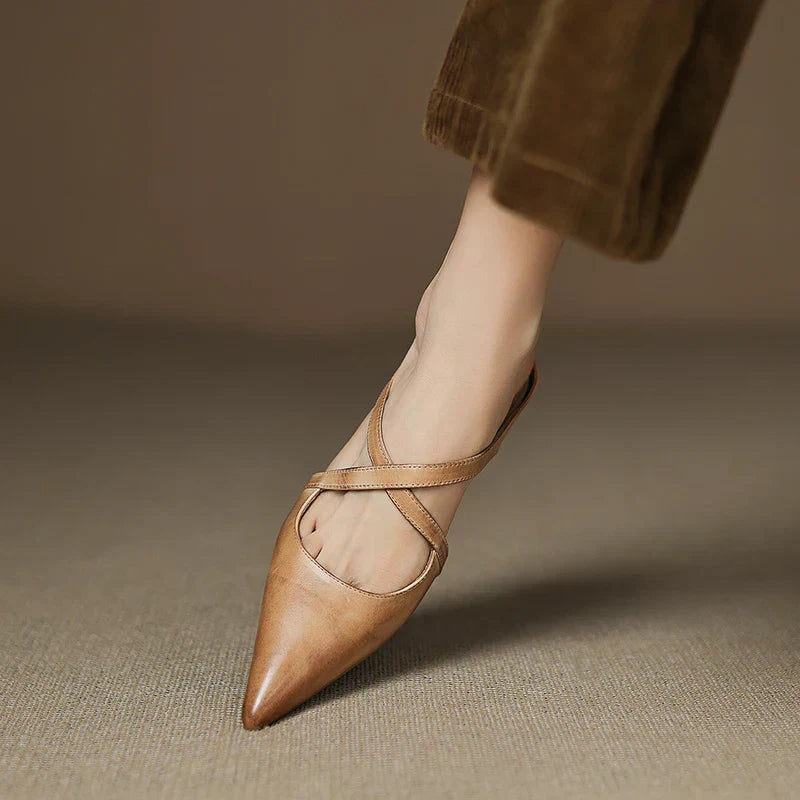 Women's Leather Cross-Strap Mules – Pointed Toe Low Heel – view 10