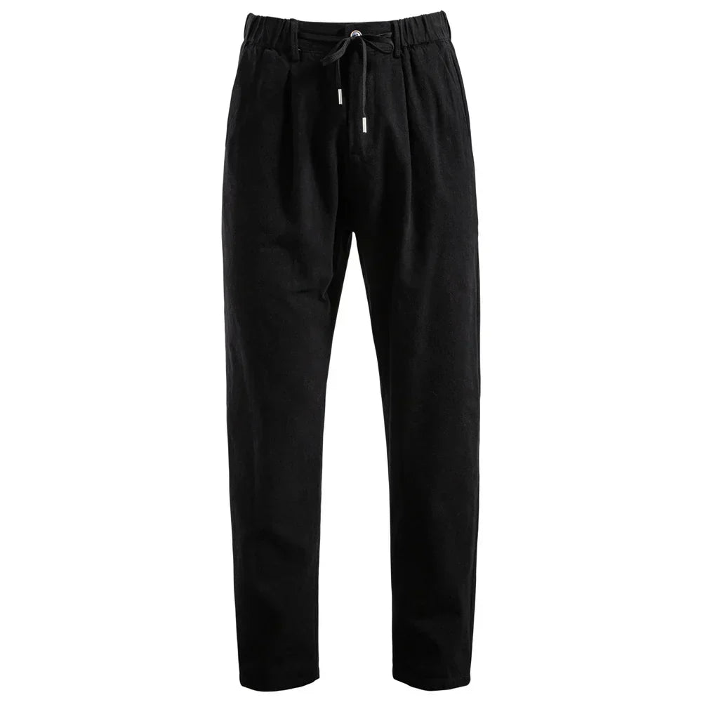 Men's Linen Blend Trousers – Relaxed Pleated Drawstring Fit – view 3