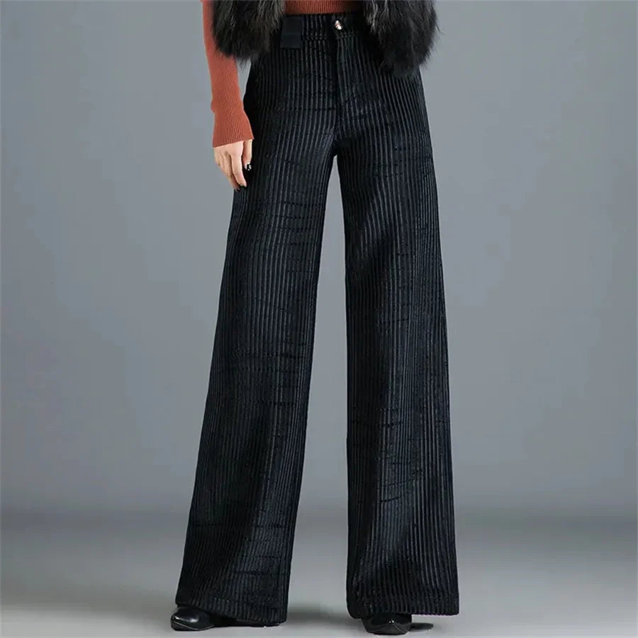 Women's Corduroy Palazzo Trousers – High-Rise '70s Wide-Leg Flare