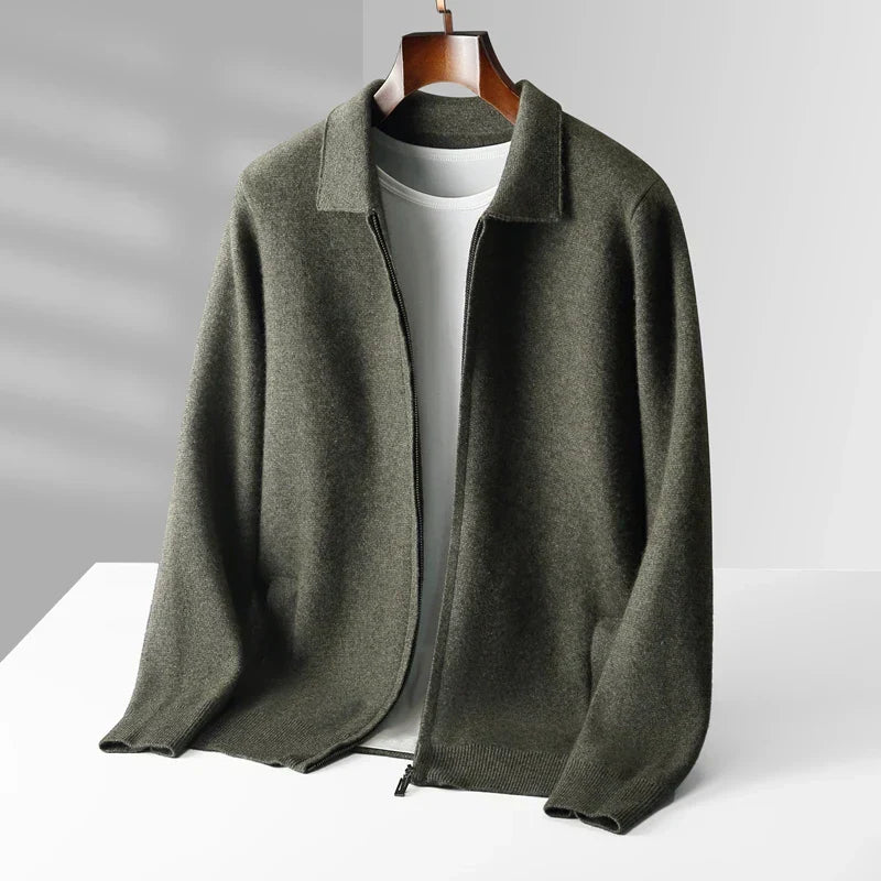 Men's Cashmere Zip Cardigan – Collared Knit with Pockets – view 4