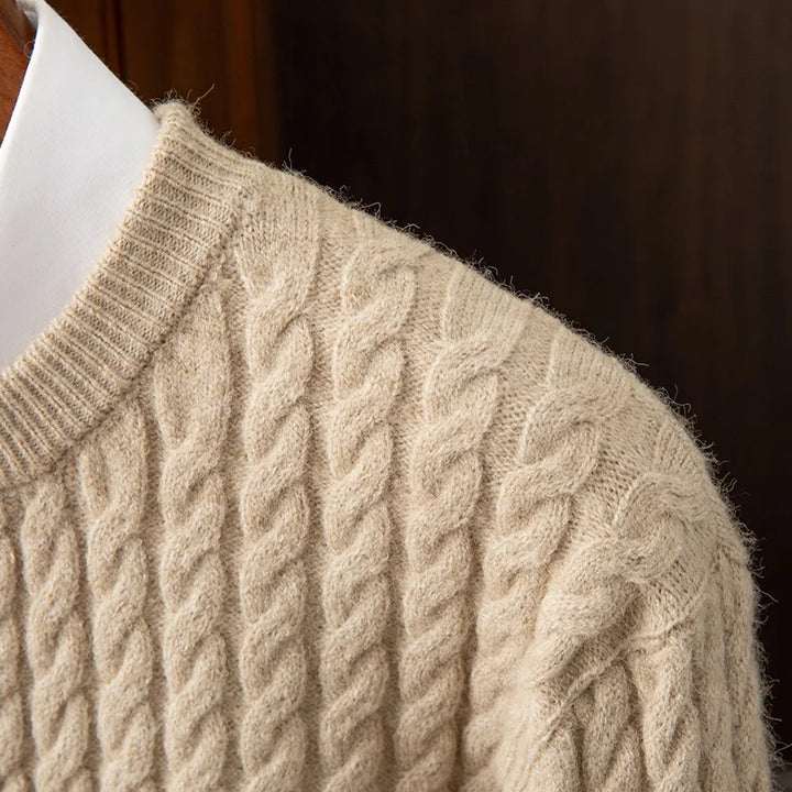 Men's Wool Blend Crew Neck Jumper – Tri-Stripe Twisted Knit – view 6