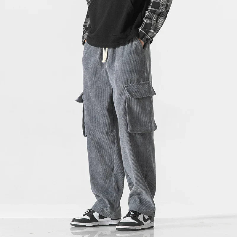 Men's Corduroy Cargo Trousers – Relaxed Drawstring Utility – view 3