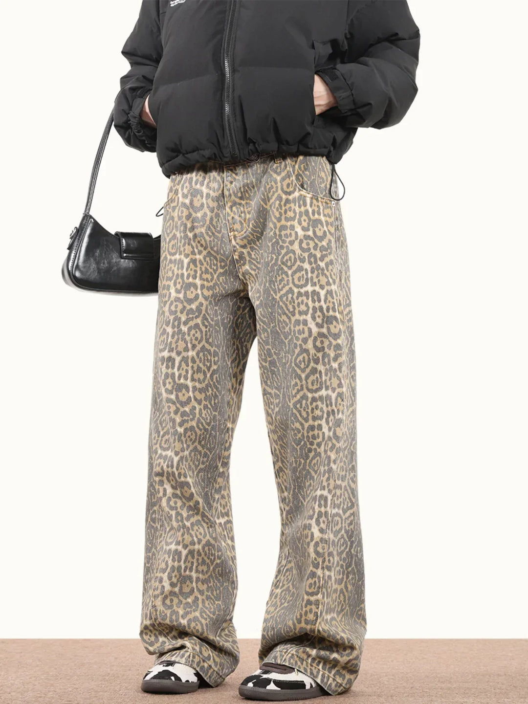 Women's Leopard Print Baggy Jeans – Relaxed Wide-Leg Denim – view 2