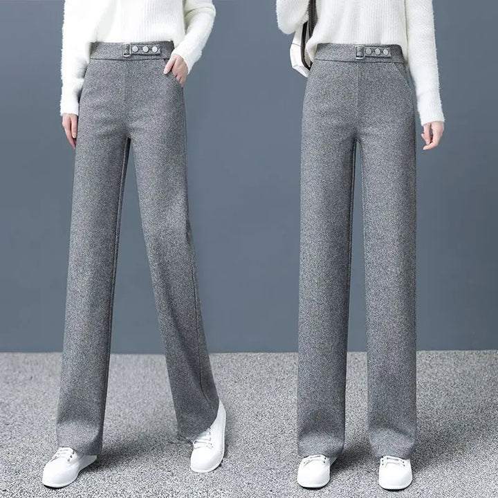 Women's Herringbone Tailored Trousers – High-Waist with Belt – view 3