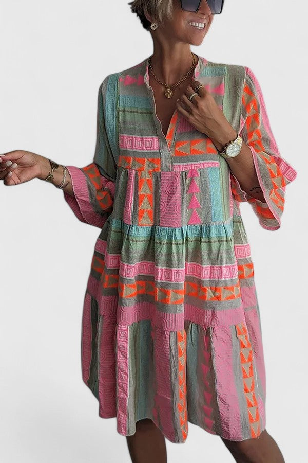 Women's Multicolor Boho Swing Dress - Effortless Everyday Charm