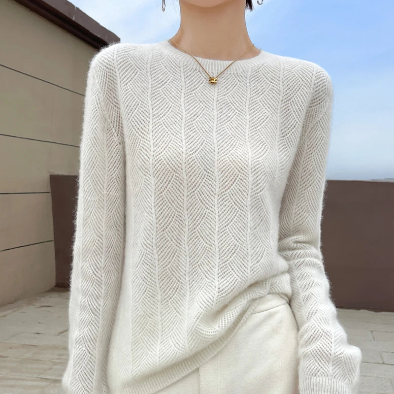 Women's Merino Wool Chevron Knit Jumper – Relaxed Fit Knitwear