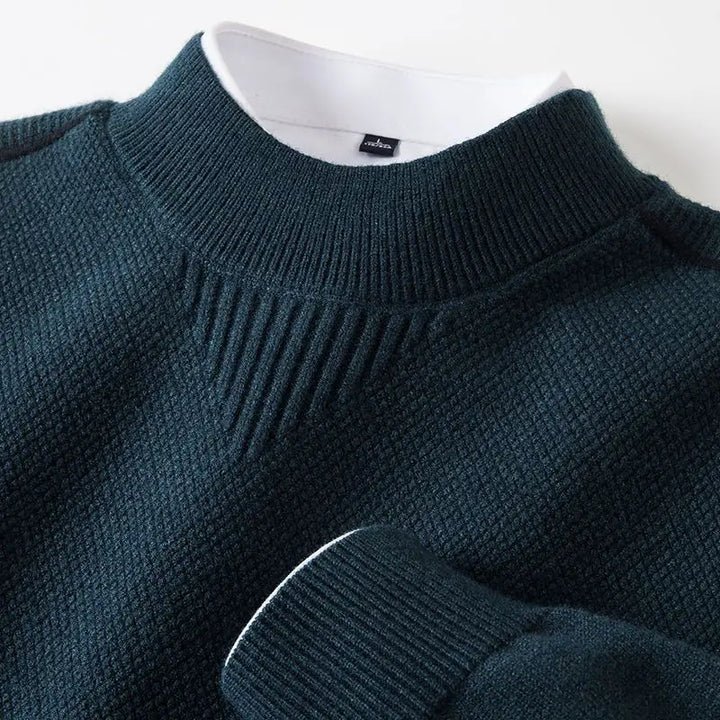 Men's Jacquard Knit Jumper – Textured Mock Neck Sweater – view 4